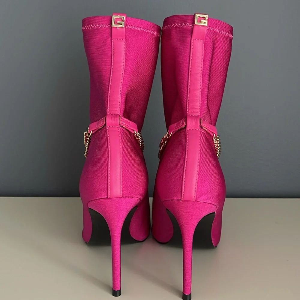 GUESS Womens Pink Chain Forsta Pointed Toe Stiletto Dress Boots size 7M - Picture 3 of 8